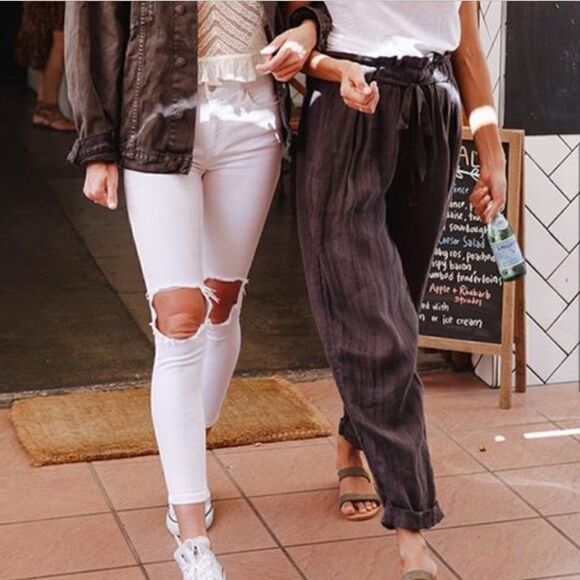 Free People Only Over You Linen Crop Ankle Pant Charcoal Gray - Picture 13 of 13